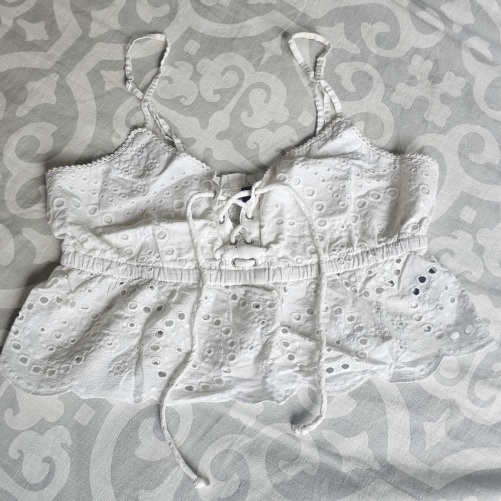 White Eyelet Crop Top Aerie Size XS